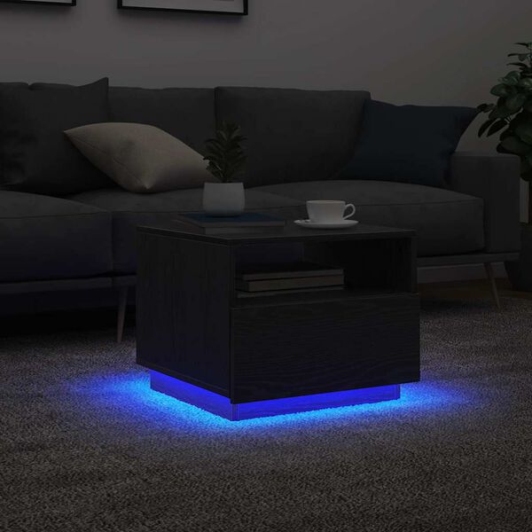 vidaXL Mesa de centro con luces LED roble negro 50x49x40 cm