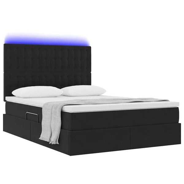 vidaXL Cama con almacenamiento y LED Negro 140 x 190 cm Terciopelo