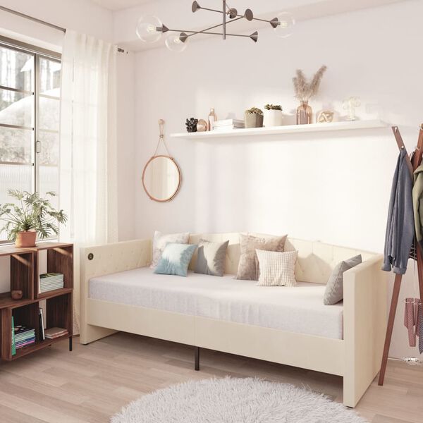 vidaXL Sof&aacute; cama USB de terciopelo crema 90x200 cm