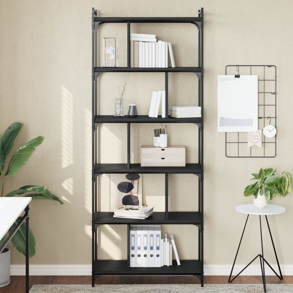 vidaXL Librer&iacute;a de 6 estantes madera de ingenier&iacute;a negro 76x32x192 cm