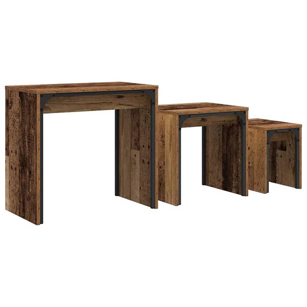 vidaXL Mesa de Caf&eacute; 3 pcs Madera vieja Madera de ingenier&iacute;a
