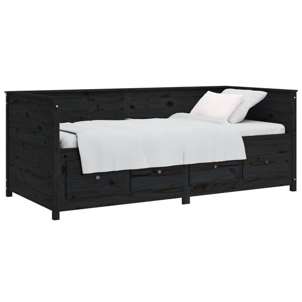 vidaXL Sof&aacute; cama madera maciza de pino negro 75x190 cm