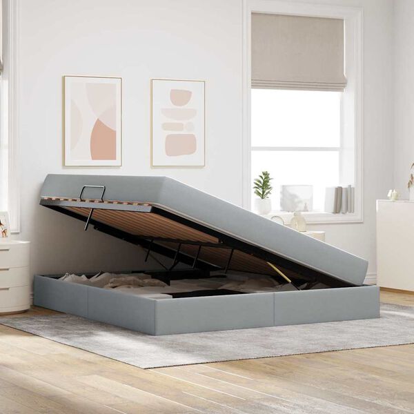 vidaXL Cama con almacenamiento y colchón Gris Claro 160 x 200 cm