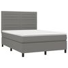 vidaXL Cama box spring colch&oacute;n y luces LED tela gris oscuro 140x200 cm