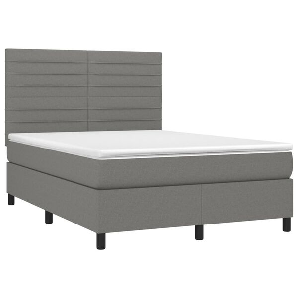 vidaXL Cama box spring colch&oacute;n y luces LED tela gris oscuro 140x200 cm