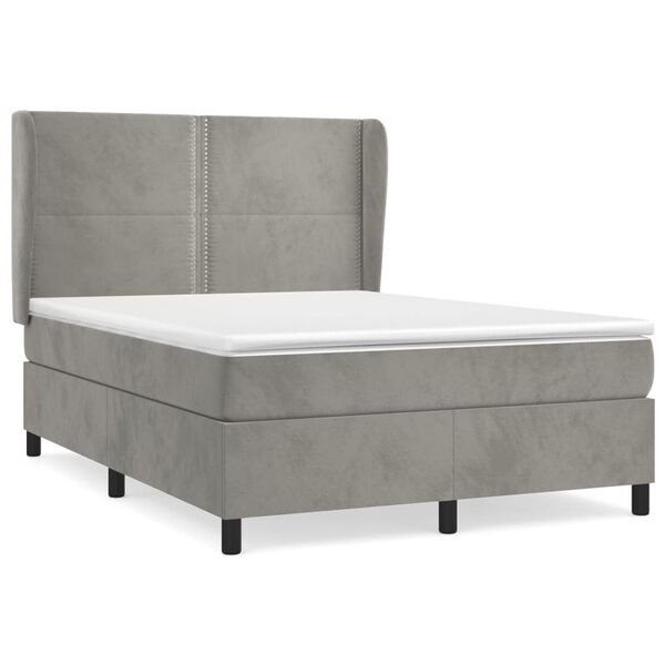 vidaXL Cama box spring con colch&oacute;n terciopelo gris claro 140x200 cm