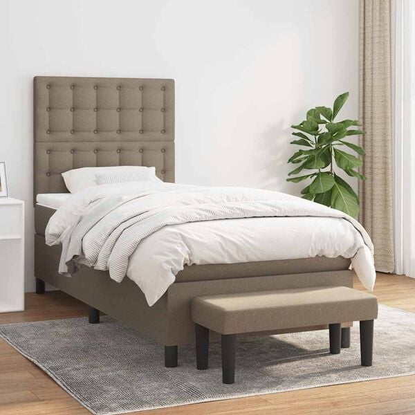 vidaXL Cama box spring con colch&oacute;n tela gris taupe 80x200 cm