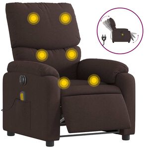 vidaXL Sill&oacute;n reclinable de masaje el&eacute;ctrico tela marr&oacute;n oscuro
