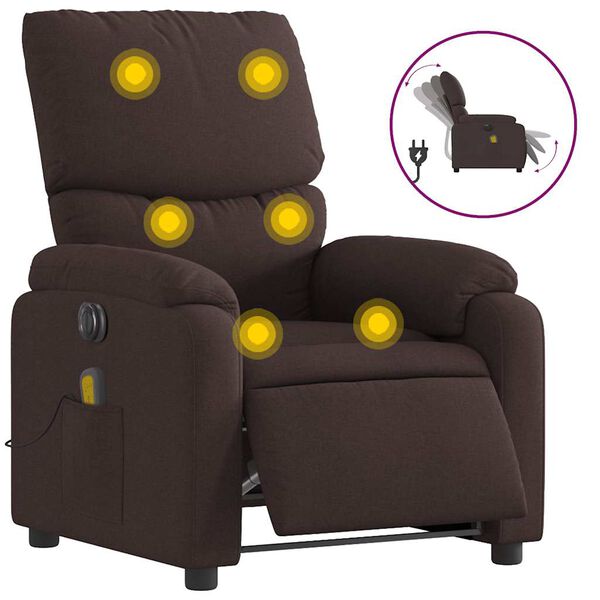 vidaXL Sill&oacute;n reclinable de masaje el&eacute;ctrico tela marr&oacute;n oscuro