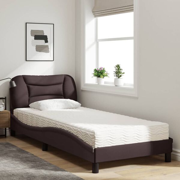 vidaXL Cama con colch&oacute;n Hvar tela marr&oacute;n oscuro 90x190 cm