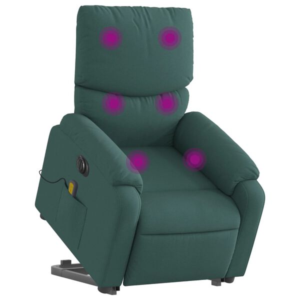 vidaXL Sill&oacute;n masaje el&eacute;ctrico reclinable elevable tela verde oscuro