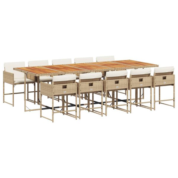 vidaXL Set comedor de jard&iacute;n 11 pzas con cojines rat&aacute;n sint&eacute;tico beige