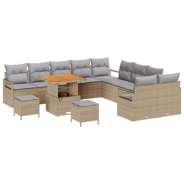 vidaXL Conjunto de sof&aacute; de jard&iacute;n con coj&iacute;n 13 pcs Beige y Gris Claro