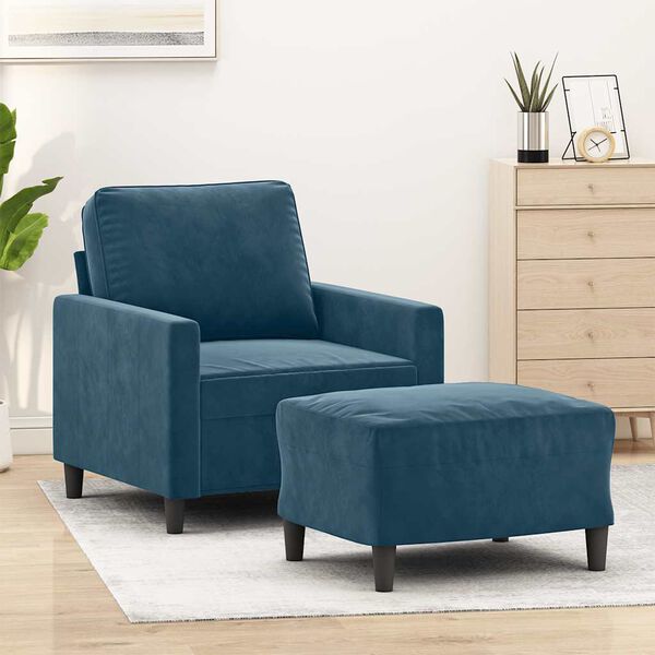vidaXL Sill&oacute;n con taburete terciopelo azul 60 cm