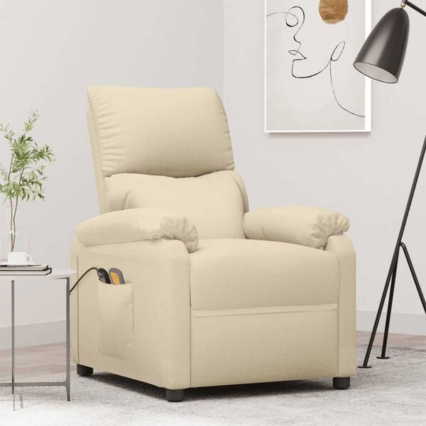 vidaXL Sillón de masaje elevable tela color crema
