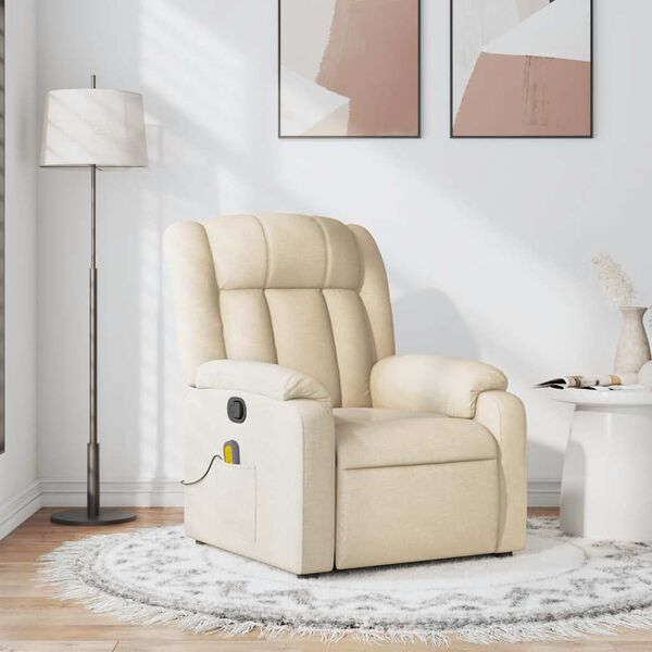 vidaXL Sill&oacute;n de masaje reclinable de tela crema