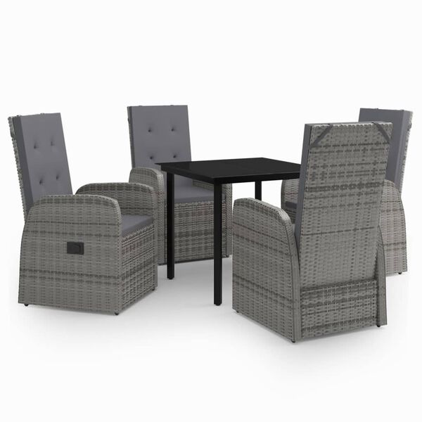 vidaXL Juego de comedor de jard&iacute;n 5 piezas con cojines gris