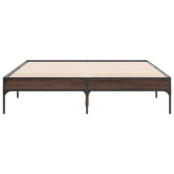 vidaXL Estructura cama madera ingenier&iacute;a metal marr&oacute;n roble 120x200 cm