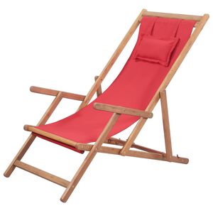 vidaXL Silla plegable de tela y estructura de madera roja