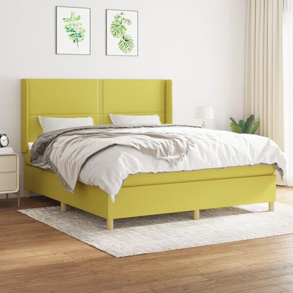 vidaXL Cama box spring con colch&oacute;n tela verde 180x200 cm