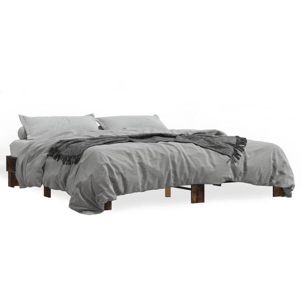 vidaXL Estructura cama madera ingenier&iacute;a metal roble ahumado 200x200cm