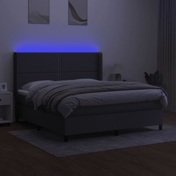 vidaXL Cama box spring colch&oacute;n y luces LED tela gris oscuro 160x200 cm