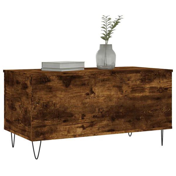 vidaXL Mesa de centro madera contrachapada roble ahumado 90x44,5x45 cm