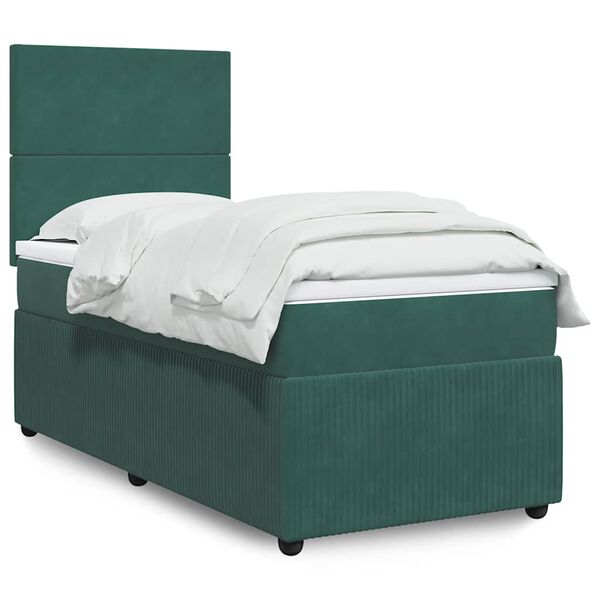 vidaXL Cama box spring con colch&oacute;n terciopelo verde oscuro 90x200 cm