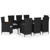 vidaXL Juego de comedor de jard&iacute;n 9 piezas con cojines negro