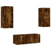 vidaXL Muebles TV pared con LED 4 pzas madera ingenier&iacute;a roble ahumado