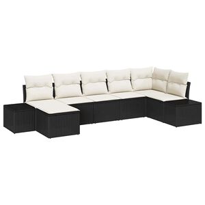 vidaXL Conjunto de sof&aacute; de jard&iacute;n 7 pcs Negro rat&aacute;n sint&eacute;tico