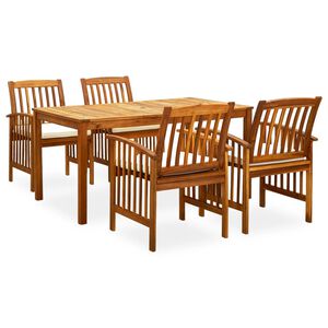 vidaXL Set comedor de jardín 5 pzas y cojines madera maciza de acacia