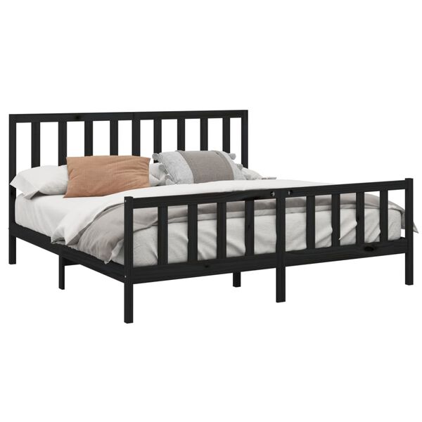 vidaXL Estructura de cama madera maciza Super King negra 180x200 cm