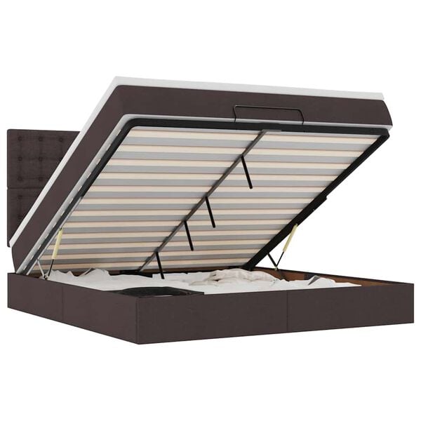 vidaXL Estructura cama otomana colch&oacute;n tela marr&oacute;n oscuro 180x200cm