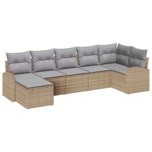 vidaXL Conjunto de sof&aacute; de jard&iacute;n con coj&iacute;n 7 pcs Beige Polirat&aacute;n