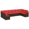 vidaXL Conjunto de sof&aacute;s de jard&iacute;n 10 uds. Marr&oacute;n y Rojo