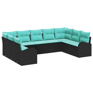 vidaXL Conjunto de sof&aacute;s de jard&iacute;n 9 uds. Negro y Turquesa