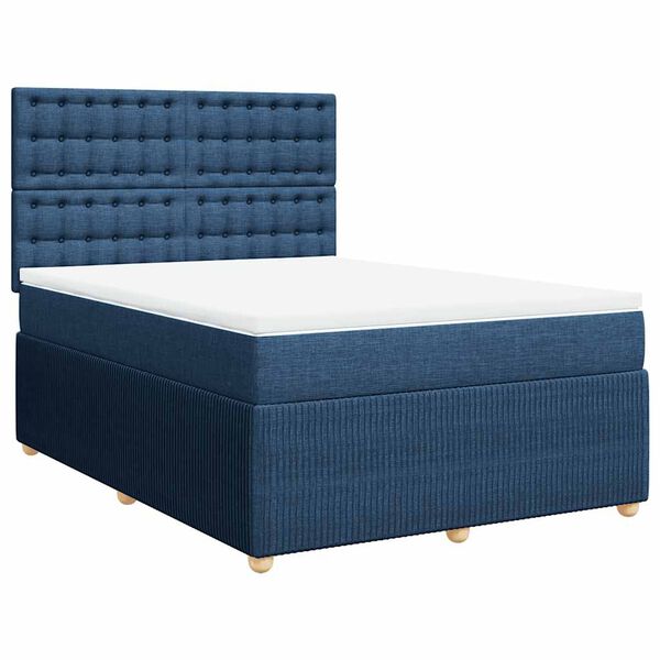 vidaXL Cama box spring con colch&oacute;n tela azul 140x200 cm
