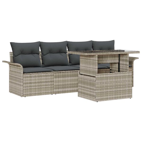 vidaXL Conjunto de sof&aacute; de jard&iacute;n 5 pcs Gris Claro Rattan de Poli&eacute;ster