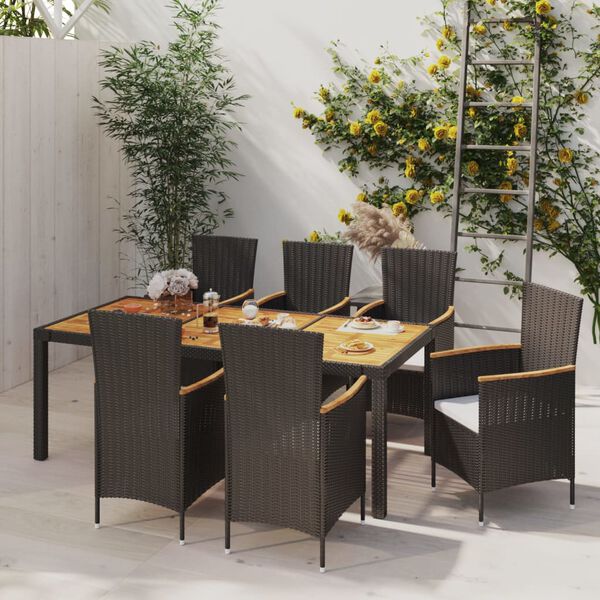 vidaXL Juego de comedor de jard&iacute;n 7 piezas rat&aacute;n sint&eacute;tico negro