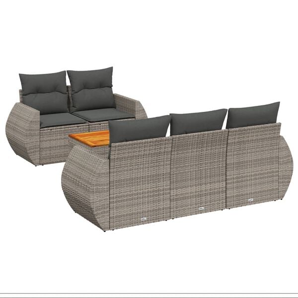 vidaXL Set de muebles de jard&iacute;n 6 pzas y cojines rat&aacute;n sint&eacute;tico gris