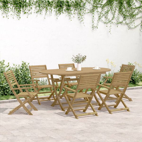 vidaXL Juego de comedor para jard&iacute;n 7 piezas madera maciza acacia