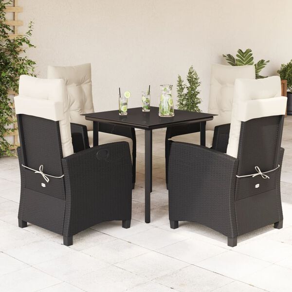 vidaXL Set de muebles jard&iacute;n 5 pzas con cojines rat&aacute;n sint&eacute;tico negro