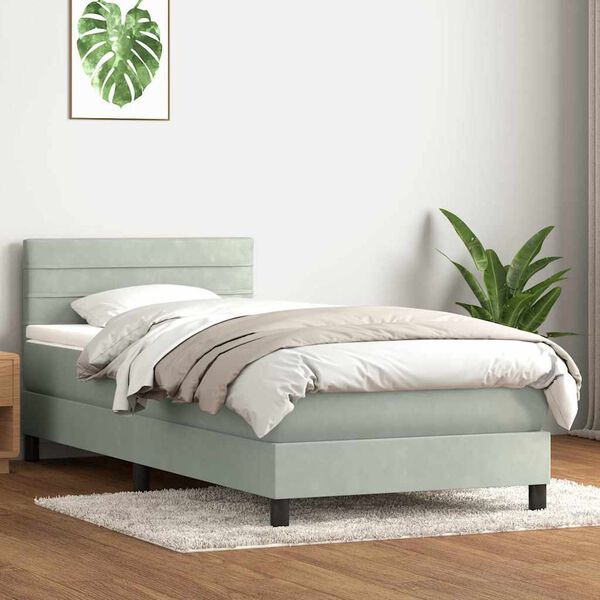vidaXL Cama box spring con colch&oacute;n terciopelo gris claro 100x220 cm
