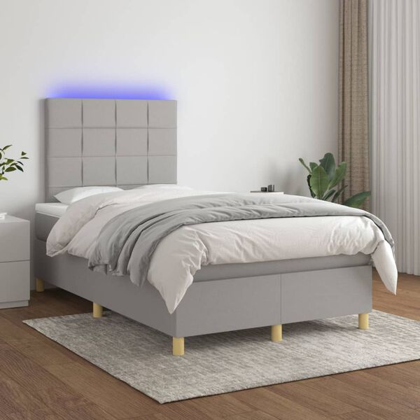 vidaXL Cama box spring con colch&oacute;n tela y LED gris claro 120x200 cm
