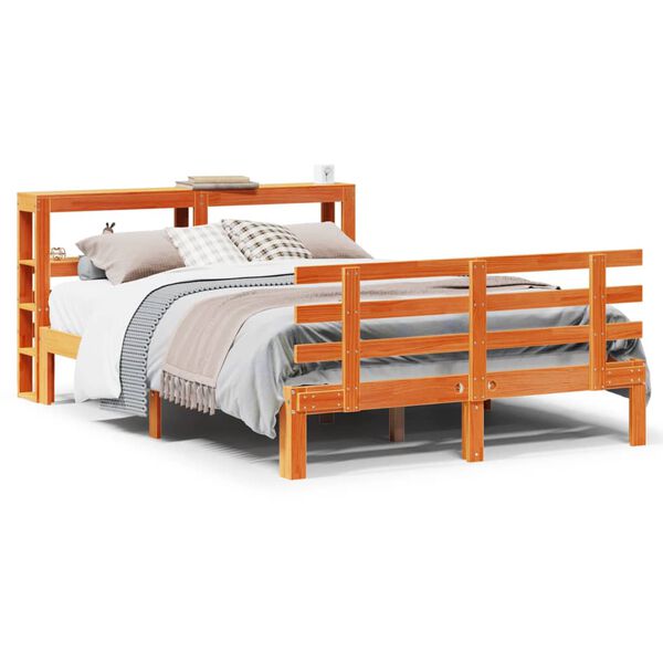 vidaXL Estructura cama con cabecero madera pino marr&oacute;n cera 135x190 cm