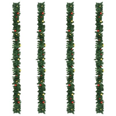 vidaXL Guirnaldas de Navidad con bolas 4 unidades PVC verde 270 cm