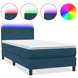vidaXL Cama box spring con colch&oacute;n y LED terciopelo azul oscuro 80x210 cm