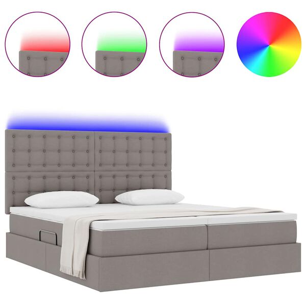 vidaXL Cama con tira de luces LED con cabecera Taup&eacute; 180 x 200 cm tela