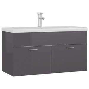 vidaXL Mueble con lavabo madera de ingenier&iacute;a gris brillante